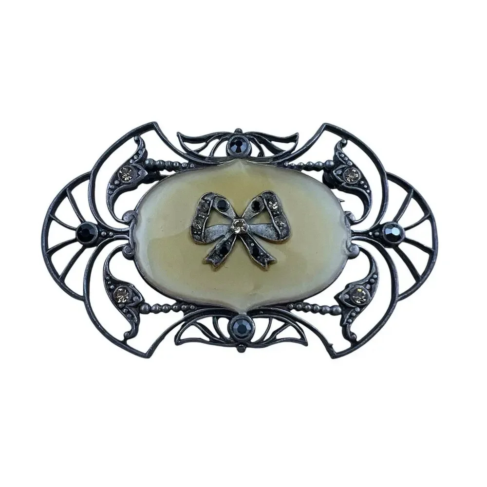 Vintage Catherine Popesco Brooch Enamel Bow Center